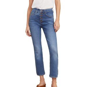 Veronica Beard Carly Button High Rise Waist Crop Stretch Kick Flare Jeans Astra